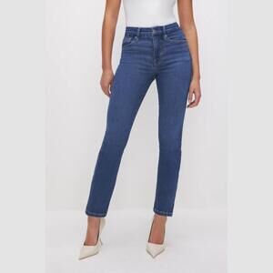 Good American Women's Good Legs Blue007 Straight Jeans Blue Mid-Rise 00/24